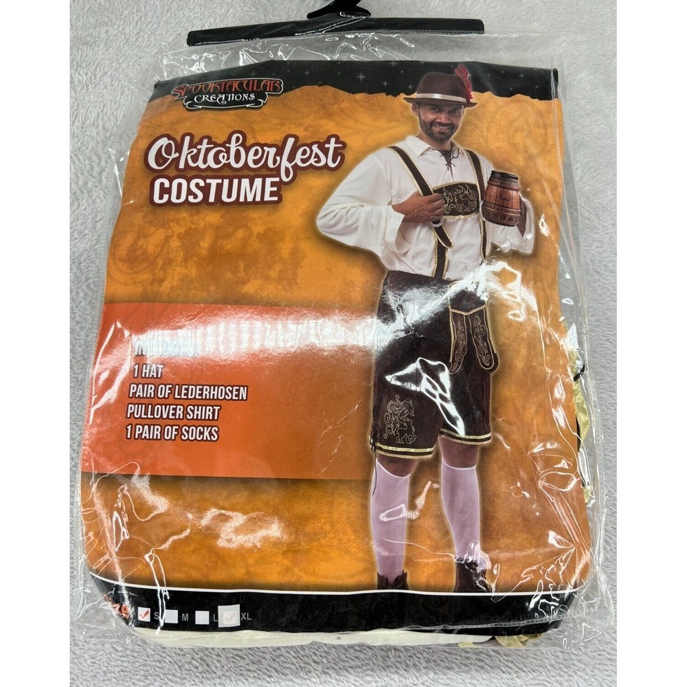 Spooktacular Creations Mens Oktoberfest Lederhosen Costume Small 4pc Set Brown